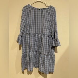 QED London Blue Plaid Long Sleeve Dress